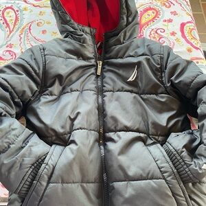 Nautica Kids Hooded Puffer Jacket Gray Red Size 4 ❄️ (Boys)